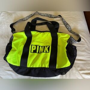 PINK Victoria's Secret Neon Yellow and Black Duffel Bag